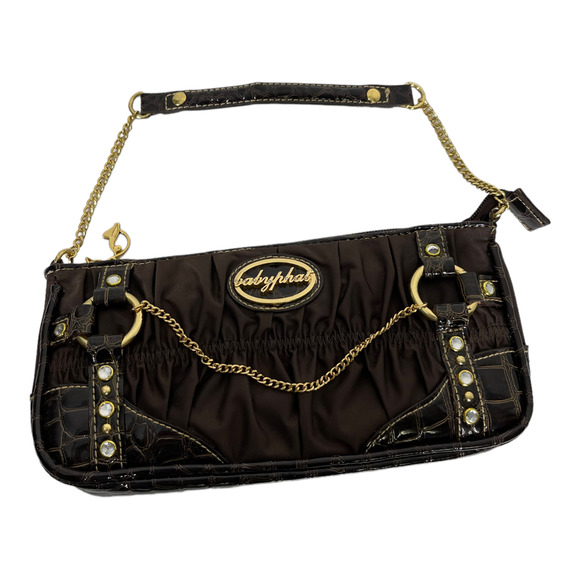 Baby Phat Handbags - Vintage Y2K Baby Phat Brown Ruched Mini Bag Purse Gold Chain Bling 2000s
